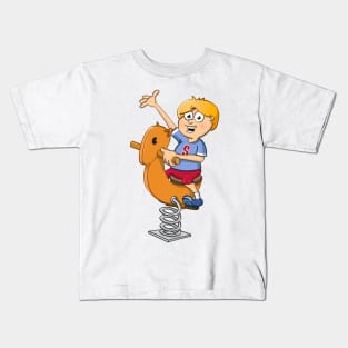 The happy boy on the spring rider. Kids T-Shirt